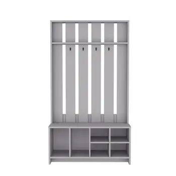 68" Gray Wood Four Hook Coat And Shoe Rack