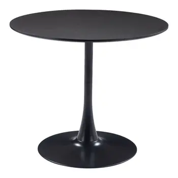 36" Black Wood and Steel Pedestal Base Round Top Dining Table