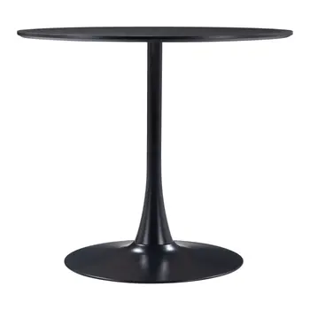 36" Black Wood and Steel Pedestal Base Round Top Dining Table