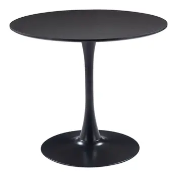 36" Black Wood and Steel Pedestal Base Round Top Dining Table