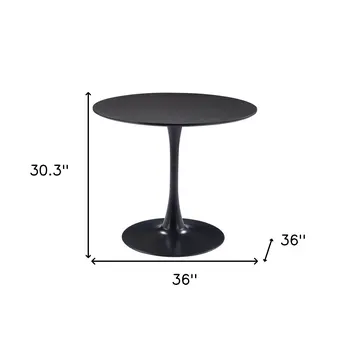 36" Black Wood and Steel Pedestal Base Round Top Dining Table