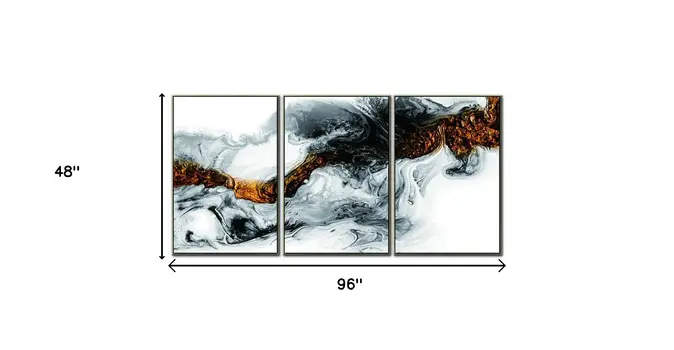 Set Of Three Black White and Gold Modern Abstract Gold Framed Wall Art