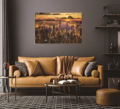 Victoria Harbor At Sunset Black Framed Wall Art