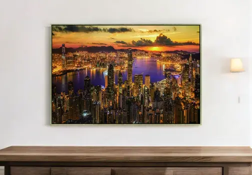 Victoria Harbor At Sunset Black Framed Wall Art