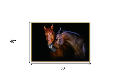 Black And Brown Two Horses Caressing Gold Framed Wall Art
