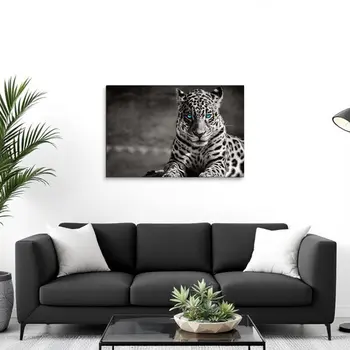 Black And White Blue Eyed Spotted Leopard Unframed Wall Art