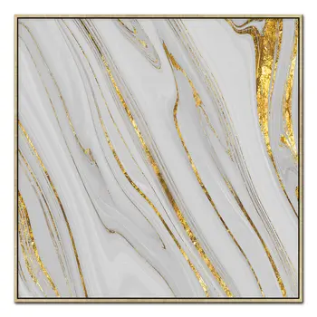 Gold And White Faux Marble Gold Square Framed Wall Art