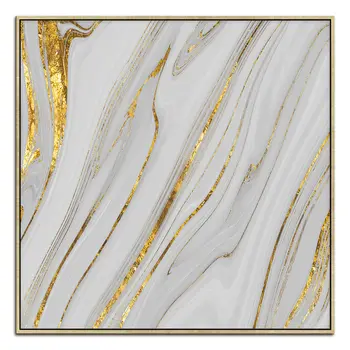 Gold And White Faux Marble Gold Square Framed Wall Art