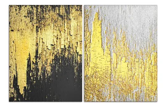 Set Of Two Black And Gold Modern Abstract Unframed Acrylic Wall Art