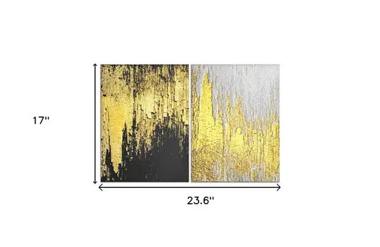 Set Of Two Black And Gold Modern Abstract Unframed Acrylic Wall Art