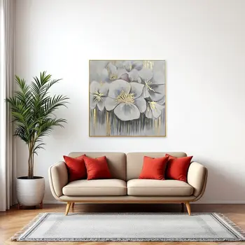 Golden Anther Blossoms Gold Framed Oil Painting Wall Art