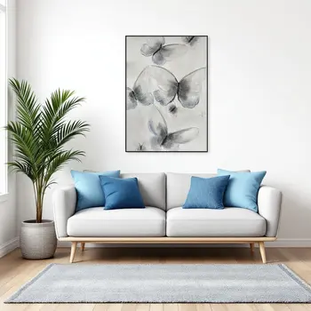 Ethereal Butterfly Cascades Black Framed Oil Painting Wall Art