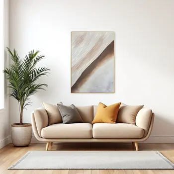 Beige White And Brown Modern Abstract Gold Framed Oil Painting Wall Art