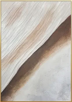 Beige White And Brown Modern Abstract Gold Framed Oil Painting Wall Art