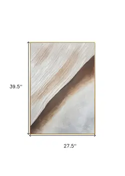 Beige White And Brown Modern Abstract Gold Framed Oil Painting Wall Art