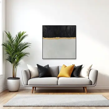 Black White And Gold Modern Abstract Black Framed Oil Painting Wall Art