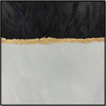 Black White And Gold Modern Abstract Black Framed Oil Painting Wall Art
