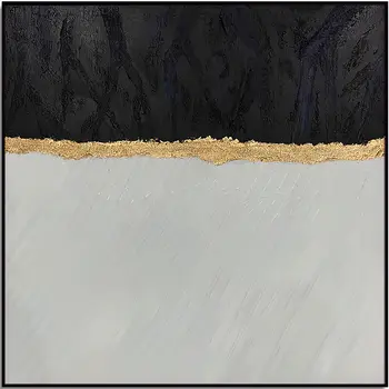Black White And Gold Modern Abstract Black Framed Oil Painting Wall Art