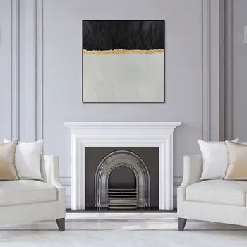 Black White And Gold Modern Abstract Black Framed Oil Painting Wall Art