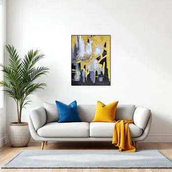 Black And Gold Gilded Abstract Black Framed Oil Painting Wall Art