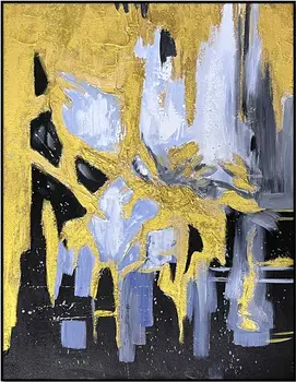 Black And Gold Gilded Abstract Black Framed Oil Painting Wall Art