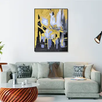Black And Gold Gilded Abstract Black Framed Oil Painting Wall Art