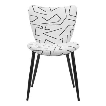 Set of Two White and Black Upholstered Faux Shearling Dining Side Chairs