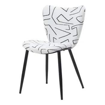 Set of Two White and Black Upholstered Faux Shearling Dining Side Chairs