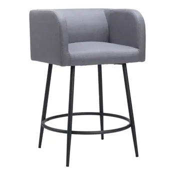 Set of Two 27" Gray and Black Fabric and Steel Counter Height Bar Chairs