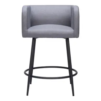 Set of Two 27" Gray and Black Fabric and Steel Counter Height Bar Chairs