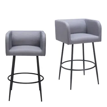 Set of Two 31" Gray and Black Fabric and Steel Bar Height Bar Chairs