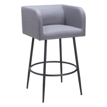 Set of Two 31" Gray and Black Fabric and Steel Bar Height Bar Chairs