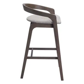 Set of Two 31" Gray and Espresso Fabric and Solid Wood Low Back Bar Height Bar Chairs