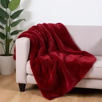 50" X 60" Red Faux Fur Plush Throw Blanket