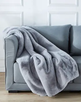 50" X 60" Gray Faux Fur Plush Throw Blanket