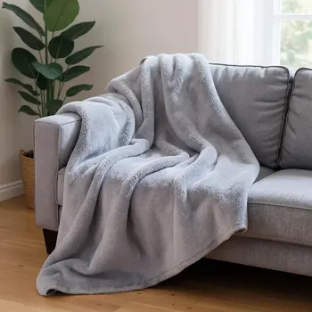 50" X 60" Gray Faux Fur Plush Throw Blanket