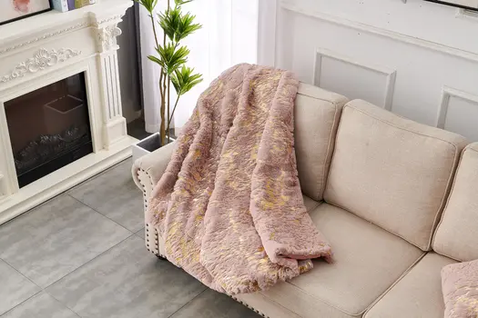 50" X 60" Pink And Gold Abstract Faux Fur Plush Throw Blanket