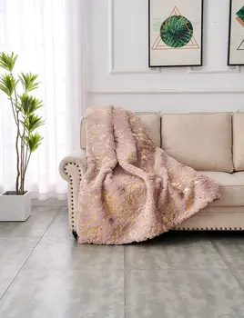 50" X 60" Pink And Gold Abstract Faux Fur Plush Throw Blanket