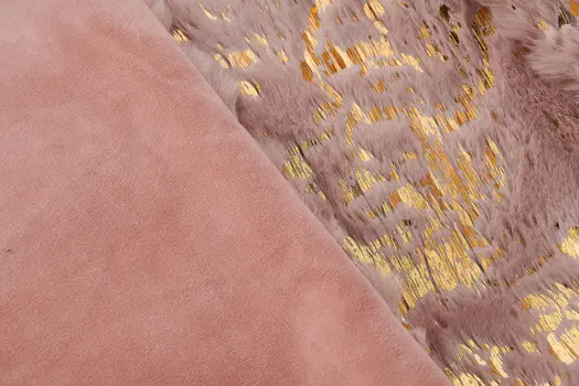 50" X 60" Pink And Gold Abstract Faux Fur Plush Throw Blanket
