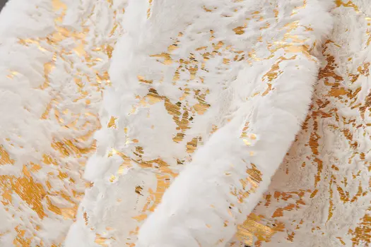 60" X 80" White And Gold Abstract Faux Fur Plush Throw Blanket