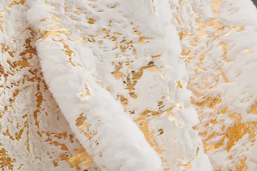 60" X 80" White And Gold Abstract Faux Fur Plush Throw Blanket