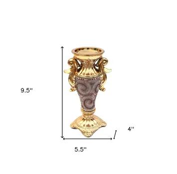 10" Gold Geometric Amphora Ceramic Table Vase With Faux Crystal Embellishments