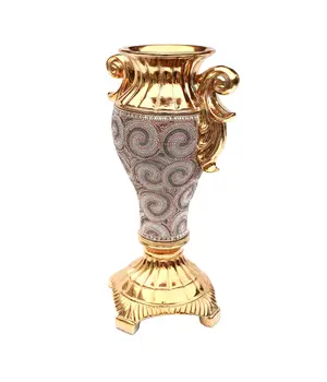 15" Gold Geometric Amphora Ceramic Table Vase With Faux Crystal Embellishments