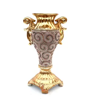 15" Gold Geometric Amphora Ceramic Table Vase With Faux Crystal Embellishments