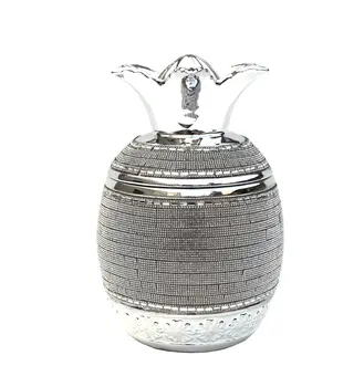 11" Silver Plated Ceramic Pineapple Lidded Bowl With Faux Crystals