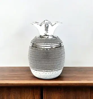 11" Silver Plated Ceramic Pineapple Lidded Bowl With Faux Crystals