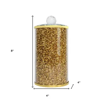 8" Clear And Gold Faux Crystal And Glass Storage Canister
