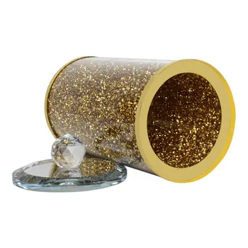 8" Clear And Gold Faux Crystal And Glass Storage Canister