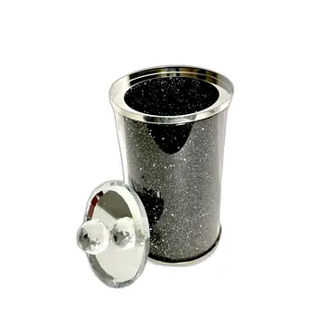 8" Clear And Black Faux Crystal And Glass Storage Canister