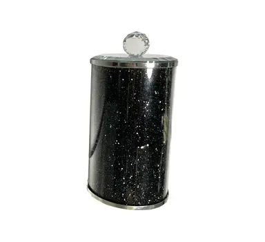8" Clear And Black Faux Crystal And Glass Storage Canister